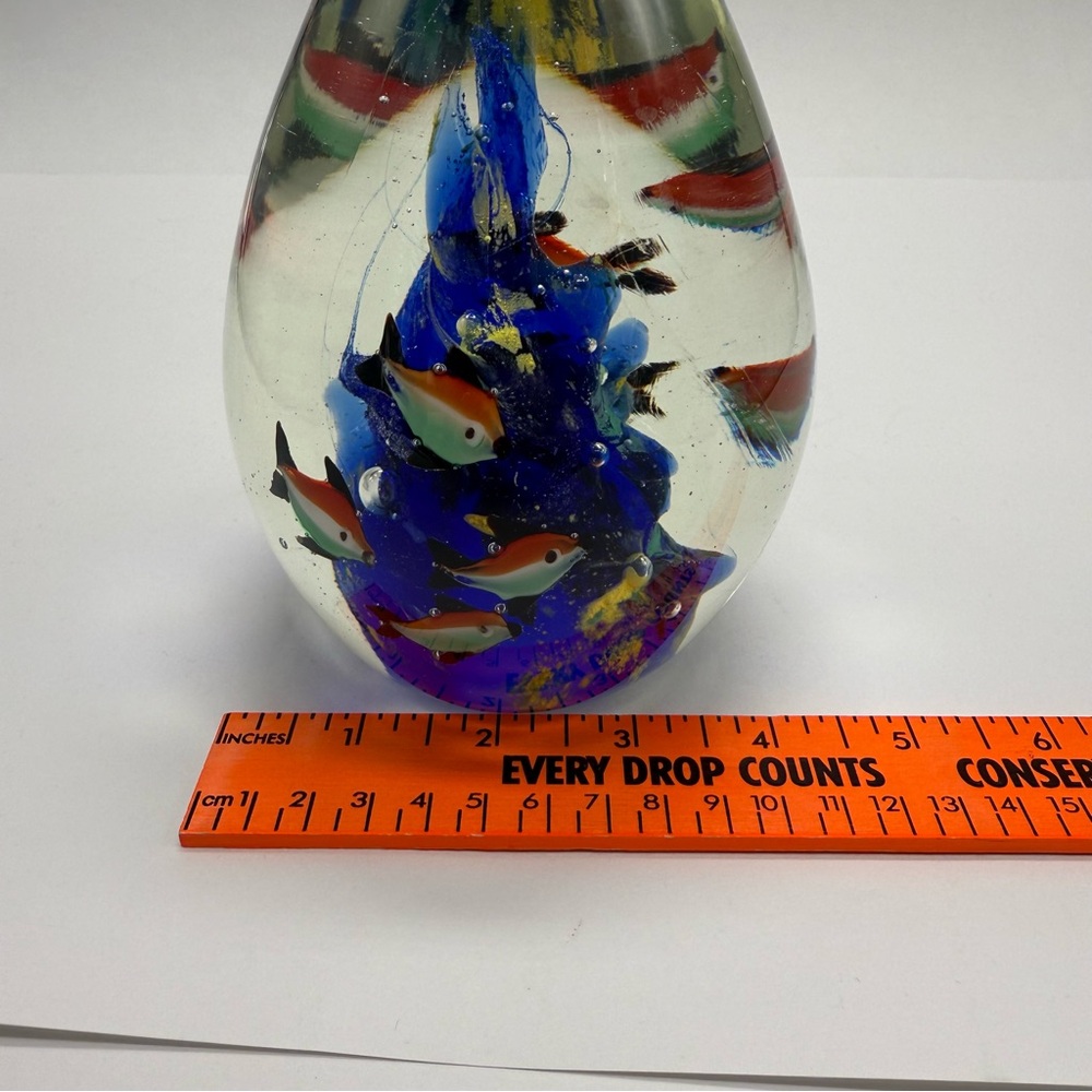 Murano Aquarium Art Glass Paperweight Fish & Coral Egg Handcrafted Rare 6 in - Picture 9 of 9